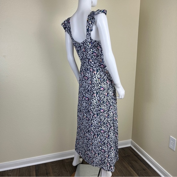Loft Women’s Size 4 Blue Floral Bird Ruffle Strap Midi Dress Sleeveless Slit - Picture 9 of 15
